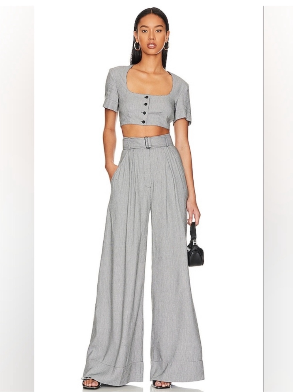 House of Harlow 1960 Black and White Cropped Jacket and Wide-Leg Pants NWT